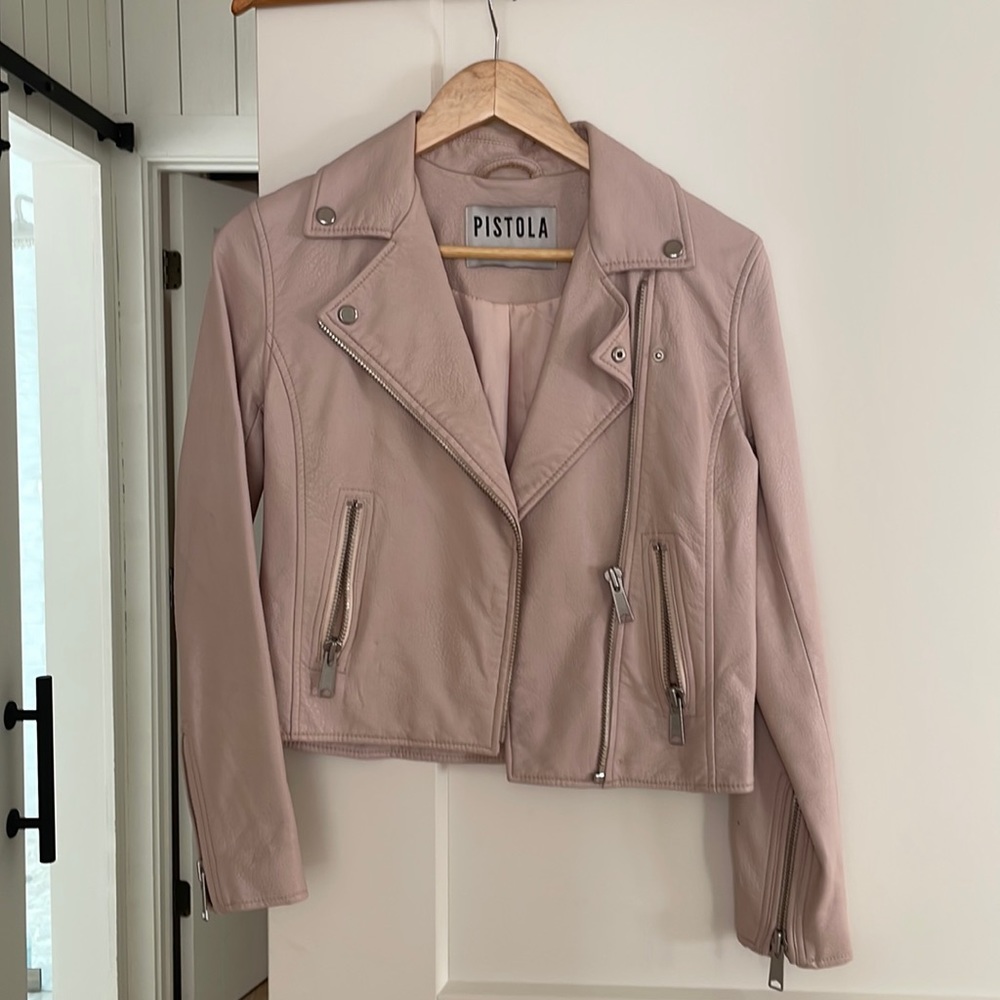pink leather jacket